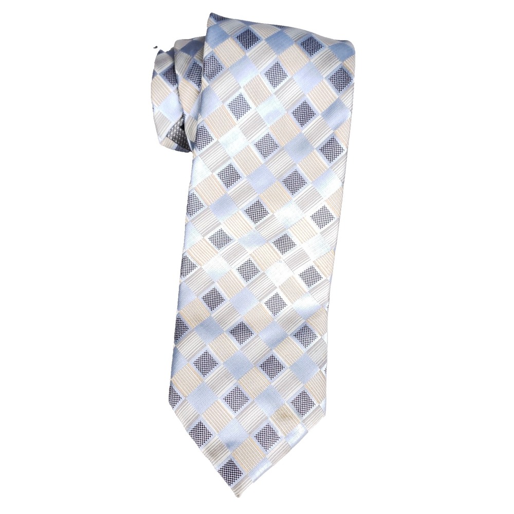 George Necktie Plaid Check Classic Fit One Size Blue Beige Quiet Luxury